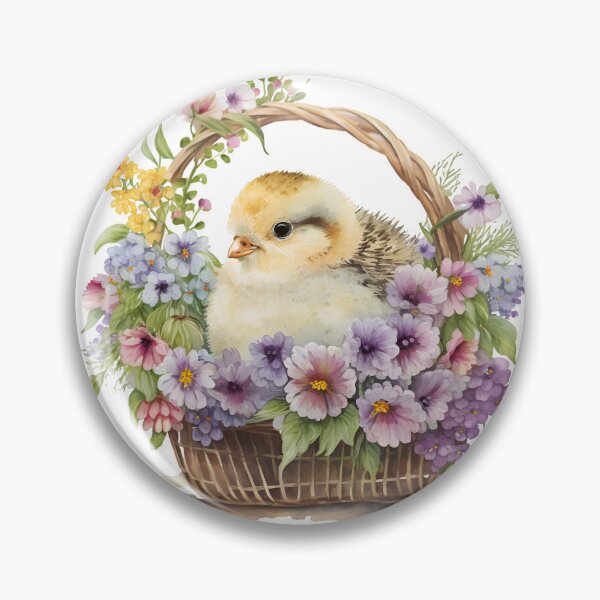 Item preview, Copy of Watercolor yellow chicken in a basket with flowers designed and sold by JuliaBogdanArt.