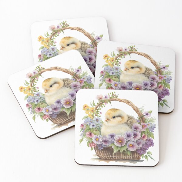Item preview, Copy of Watercolor yellow chicken in a basket with flowers designed and sold by JuliaBogdanArt.