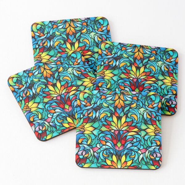 Item preview, Colorful fantasy pattern orange blue red white green turquoise yellow black ornaments designed and sold by G-M-Designs.