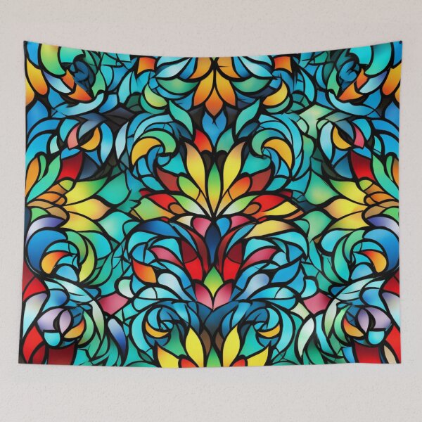 Item preview, Colorful fantasy pattern orange blue red white green turquoise yellow black ornaments designed and sold by G-M-Designs.