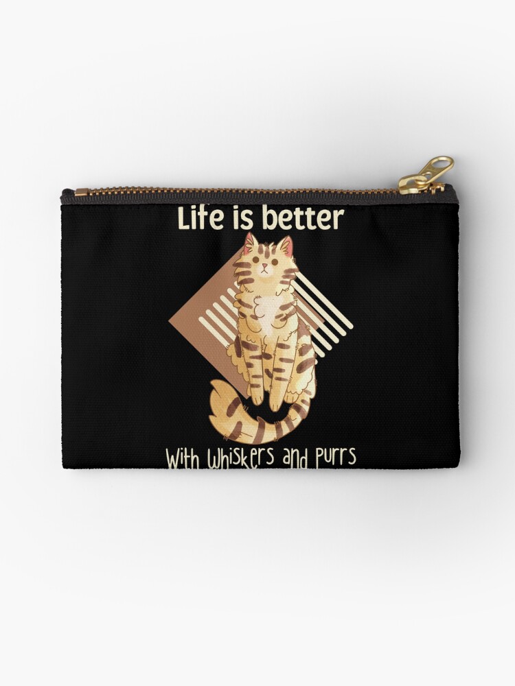 Thumbnail 1 of 4, Zipper Pouch, Life is better with… - Golden Tabby cat designed and sold by FelineEmporium.