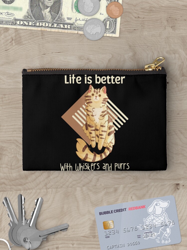 Thumbnail 3 of 4, Zipper Pouch, Life is better with… - Golden Tabby cat designed and sold by FelineEmporium.