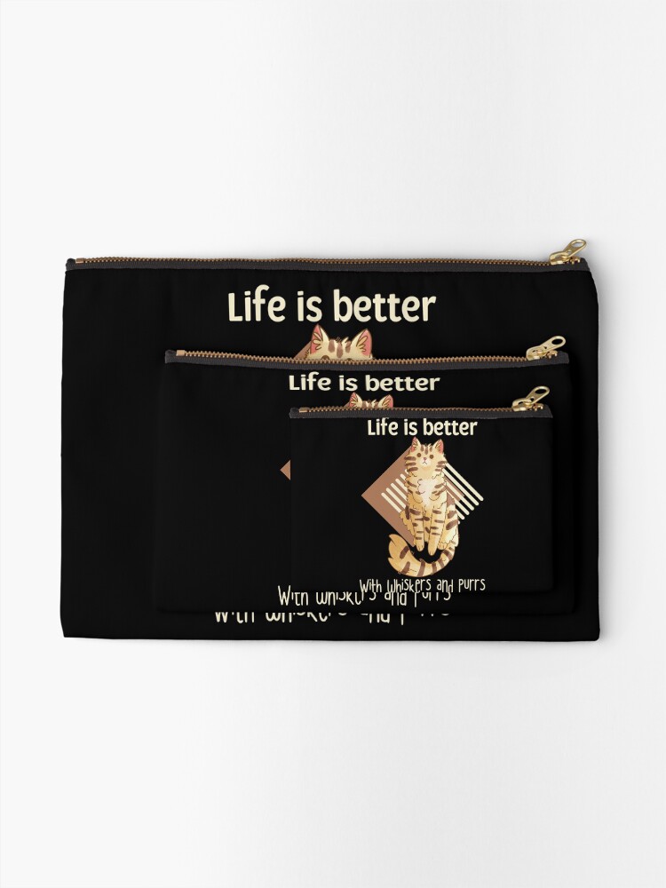 Thumbnail 2 of 4, Zipper Pouch, Life is better with… - Golden Tabby cat designed and sold by FelineEmporium.