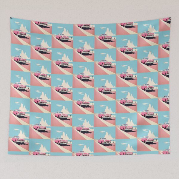 Item preview, Classic pink car illustration in nouveau art with soft pastel colors designed and sold by GoldenTimesCafe.