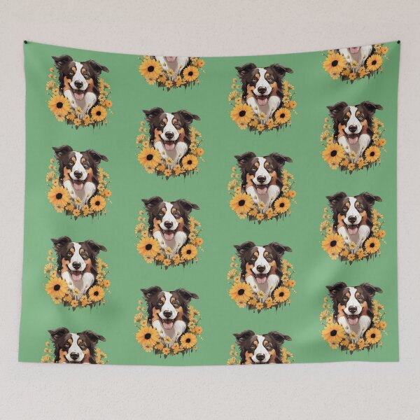 Item preview, Happy Collie in Yellow Flowers designed and sold by ZombieLH.