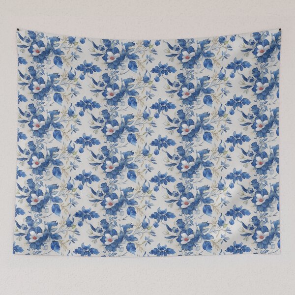 Aperçu de l'œuvre Motif floral bleu et blanc, fond crème créée et vendue par Jaydee001.