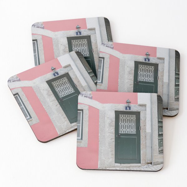 Item preview, Lisbon Alfama Art: Pink Facade & Green Door designed and sold by PhotosByVille.