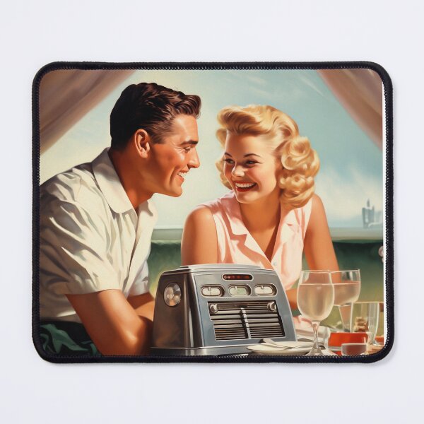 Item preview, Vintage radio advertising from the sixties of a couple with a radio. Antique designed and sold by GoldenTimesCafe.