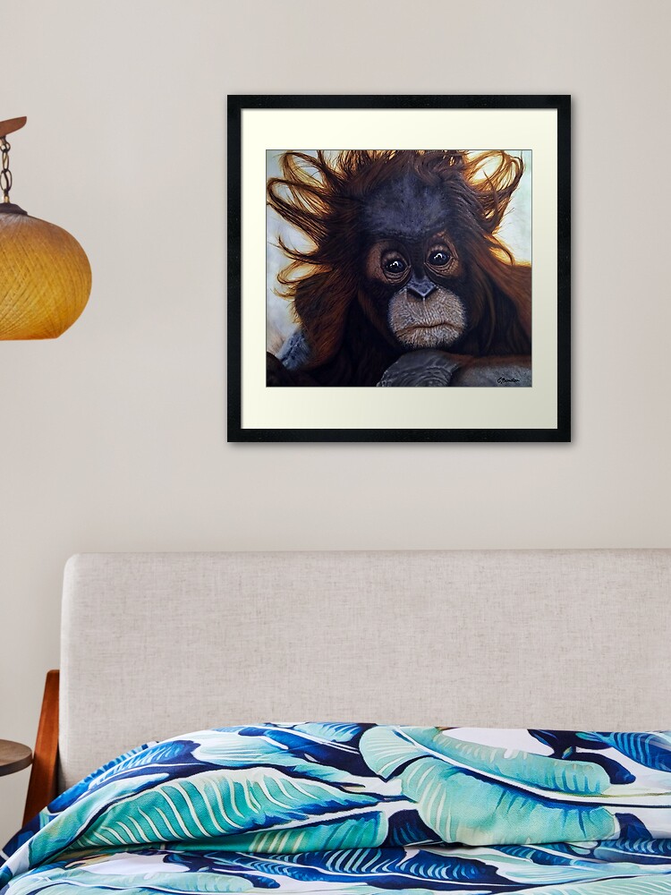 Thumbnail 2 of 7, Framed Art Print, Milo - The Borneo Baby Orangutan designed and sold by Rinsetheman.