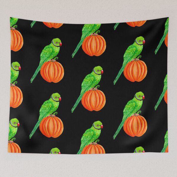 Item preview, Cute Halloween Ringneck Parrot on Autumn Pumpkin designed and sold by Ivy Lily Art.