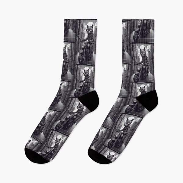 Item preview, A Black Cat Wearing All Black riding a Black Motorcycle at Night designed and sold by TheTrendsDesk.