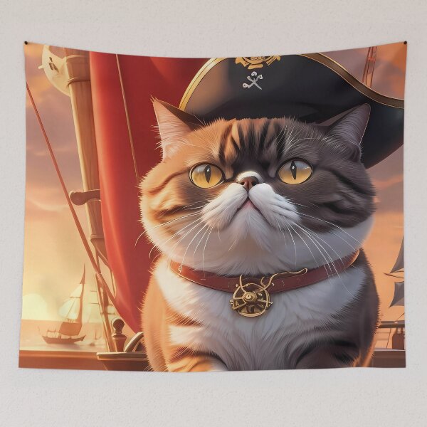 Item preview, Exotic Shorthair cat as a daring pirate captain designed and sold by purrfect pattern.