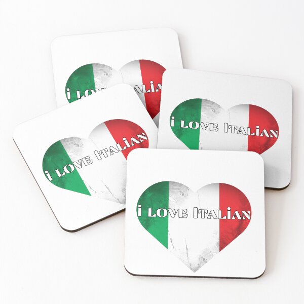 Aperçu de l'œuvre J'aime l'italien, coeur avec drapeau italien créée et vendue par language-des.