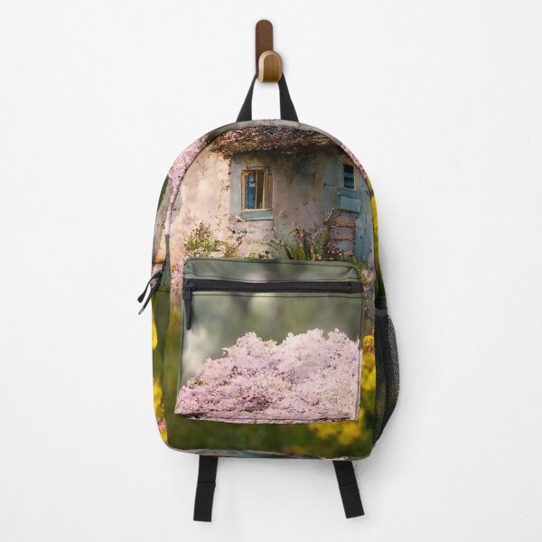 Item preview, Tiny Fairyland Cottage Covered in Pink Flowers on a Stone Path designed and sold by Lucid Imagined.