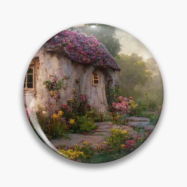 Item preview, Cottage on the Hill with Stone Pathway and Flower Garden designed and sold by Lucid Imagined.