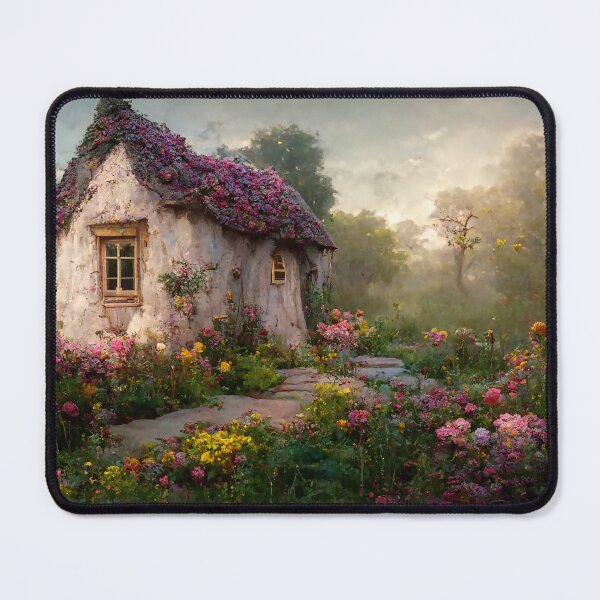 Item preview, Cottage on the Hill with Stone Pathway and Flower Garden designed and sold by Lucid Imagined.