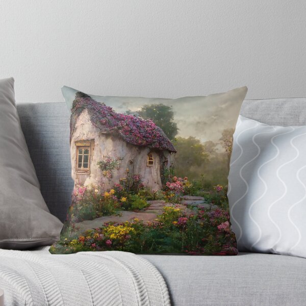 Item preview, Cottage on the Hill with Stone Pathway and Flower Garden designed and sold by Lucid Imagined.