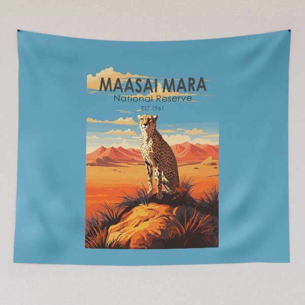 Item preview, Maasai Mara National Reserve Cheetah Travel Art Vintage designed and sold by KrisSidDesigns.
