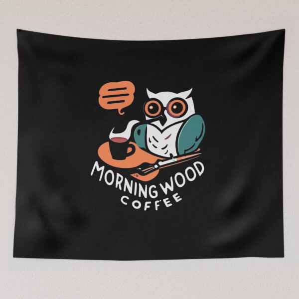 Item preview, Funny Edgy Coffee and Owl Humor Sticker and T shirt Design. Morning Wood. Adult Cartoon Humor designed and sold by ItalianBoogers.