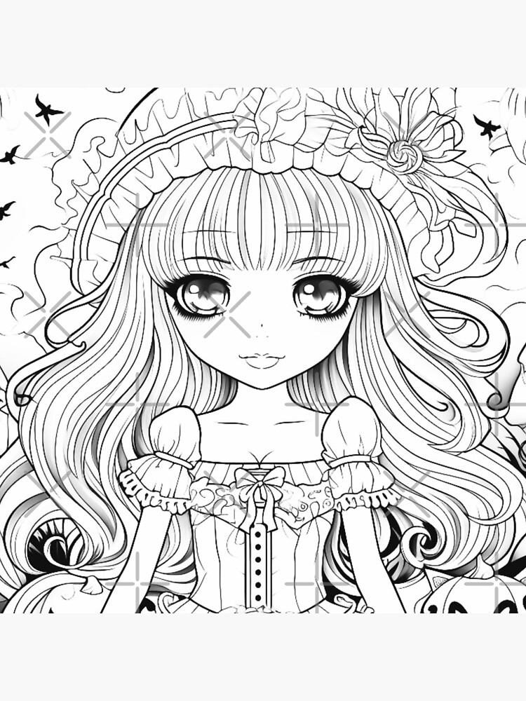 Anime Halloween Girls Coloring Pages for Adults Grayscale - Etsy