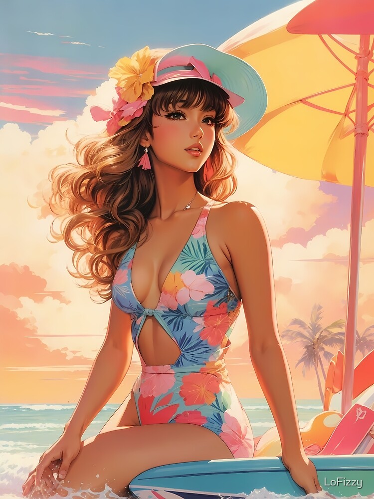 Beach Beauty Stylish 90s Girl Vintage Magazine Cover Poster