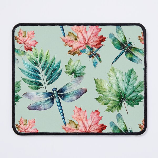 Item preview, Dragonflies with abstract watercolor leaves pattern on light green designed and sold by DariyaDell.