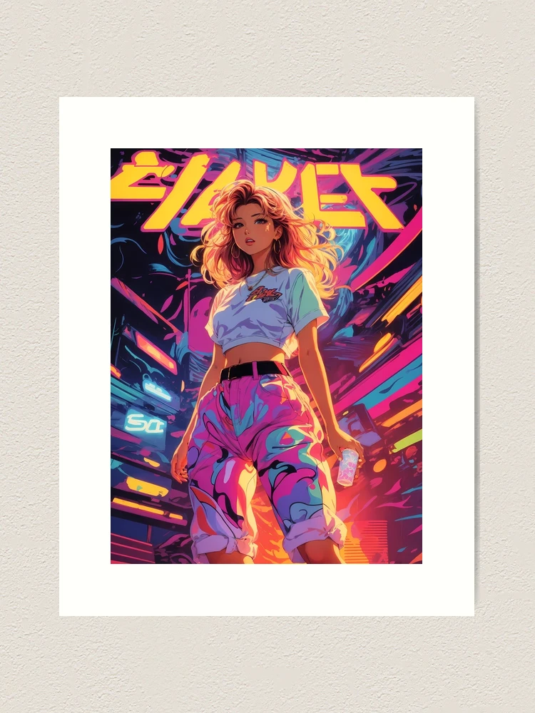 Neon Rave Goddess - Stylish 90s Girl - Vintage Magazine Cover | Art Print