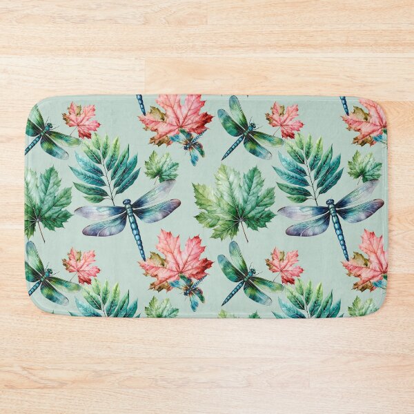 Item preview, Dragonflies with abstract watercolor leaves pattern on light green designed and sold by DariyaDell.