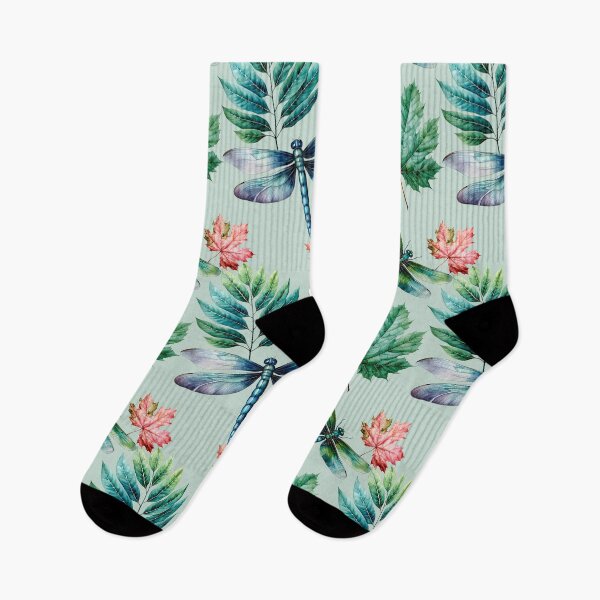 Item preview, Dragonflies with abstract watercolor leaves pattern on light green designed and sold by DariyaDell.