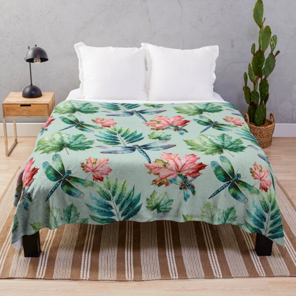 Item preview, Dragonflies with abstract watercolor leaves pattern on light green designed and sold by DariyaDell.
