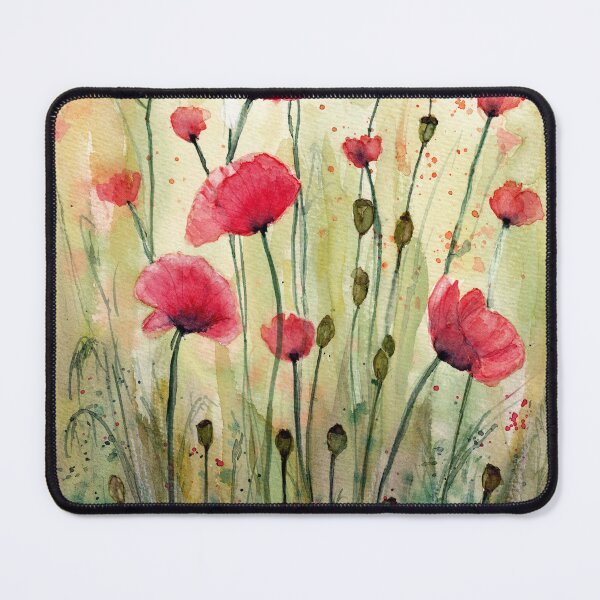 Aperçu de l'œuvre Une prairie de coquelicots d'été, aquarelle créée et vendue par Cacatuart.