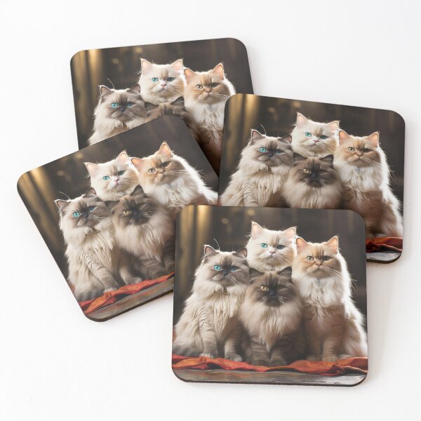 Item preview, Four Long hair cats sitting together. designed and sold by phelanartwork67.