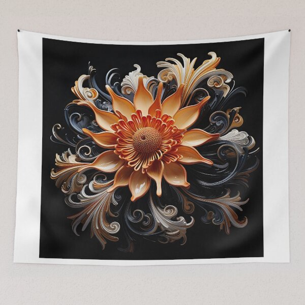 Item preview, Orange Color Flower on Black Background designed and sold by artify-visions.
