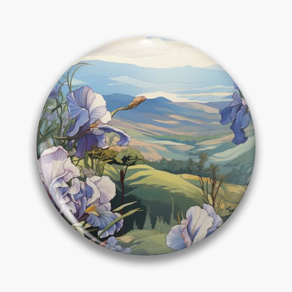 Item preview, purple iris's in a field on a hill on a sunny day designed and sold by imagineinkshop.