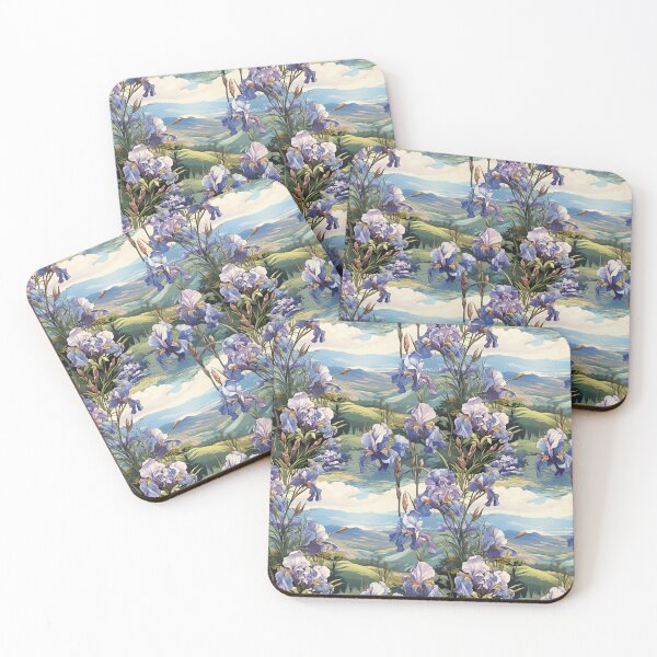 Item preview, purple iris's in a field on a hill on a sunny day designed and sold by imagineinkshop.