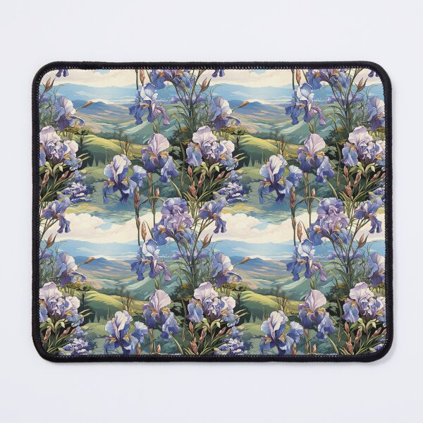 Item preview, purple iris's in a field on a hill on a sunny day designed and sold by imagineinkshop.