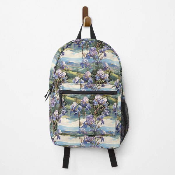 Item preview, purple iris's in a field on a hill on a sunny day designed and sold by imagineinkshop.