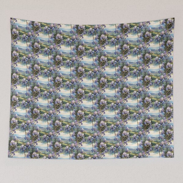 Item preview, purple iris's in a field on a hill on a sunny day designed and sold by imagineinkshop.