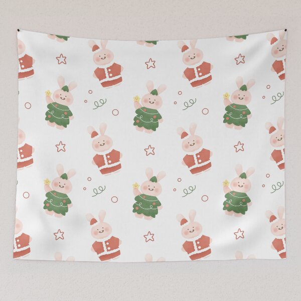 Item preview, Kawaii Cute Christmas tree bunny rabbit Santa  pattern designed and sold by TNwandesignart.