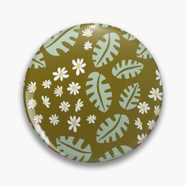 Item preview, Green monstera and white daisies on dark mustard designed and sold by Ingrid Poole.