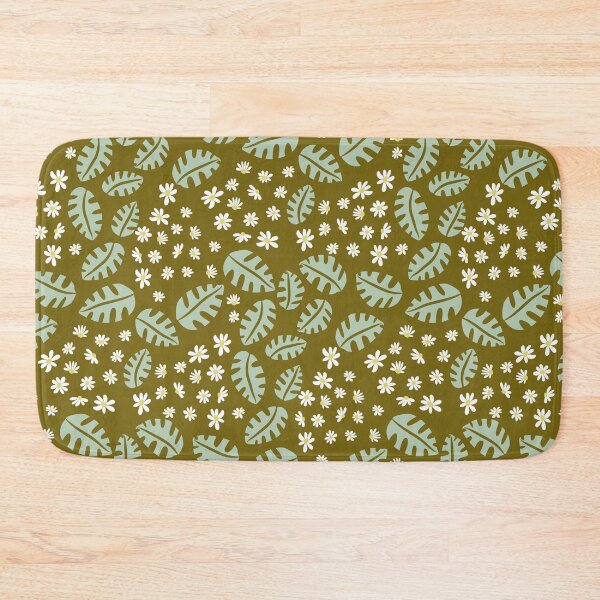 Item preview, Green monstera and white daisies on dark mustard designed and sold by Ingrid Poole.