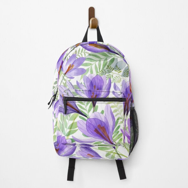 Item preview, Crocus transparent flowers and green spring leaves composition. Watercolor translucent Saffron Crocus blossom designed and sold by likapix.