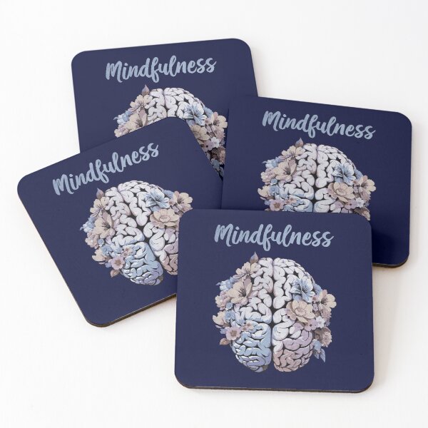 Item preview, Mindfulness,  motivational quote, cultivating Mental Health and Wellness, blue color floral brain designed and sold by Collagedream.