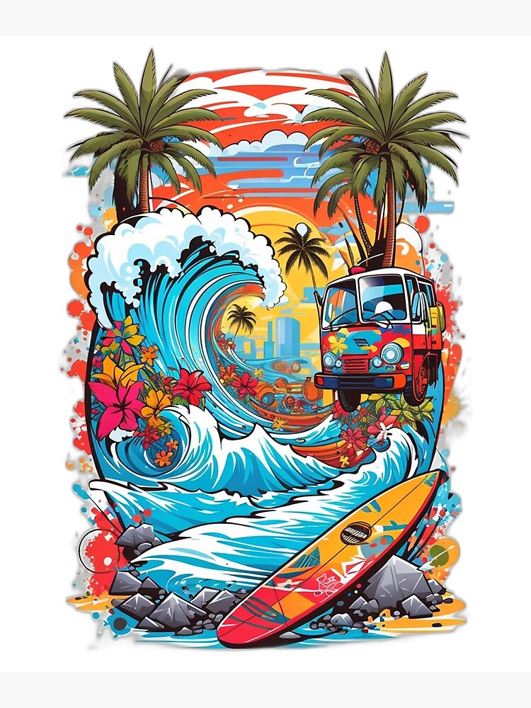 Hippy van surfing the waves, pop art style Poster for Sale by  DigitalEmporio