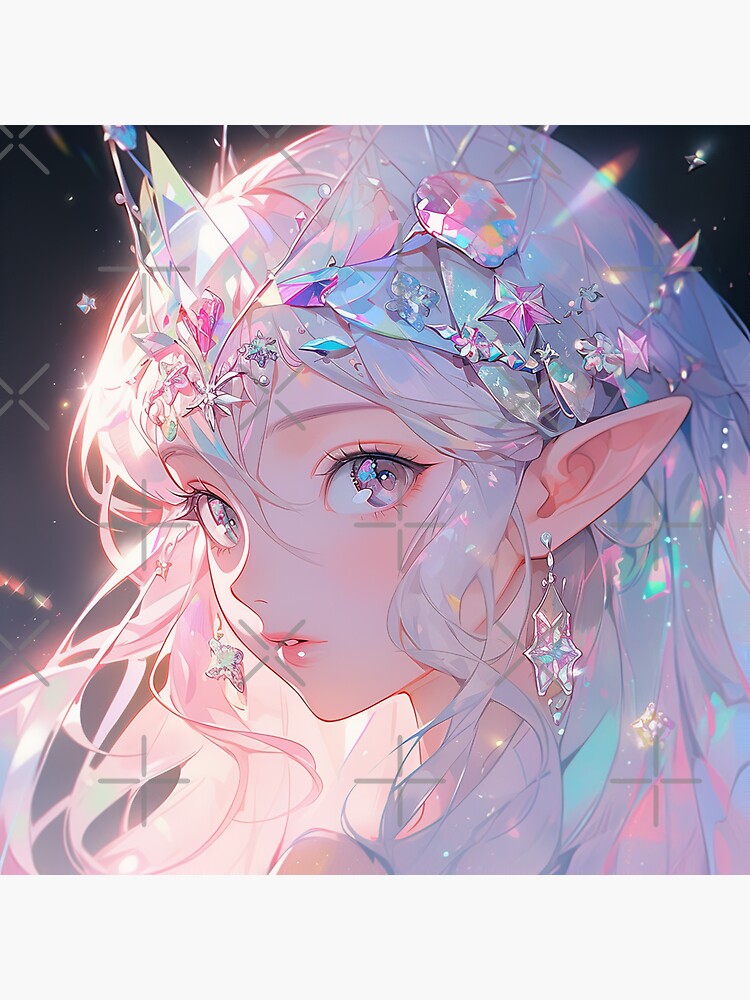 Anime girl with lilac hair wearing a silver diamond crown on Craiyon