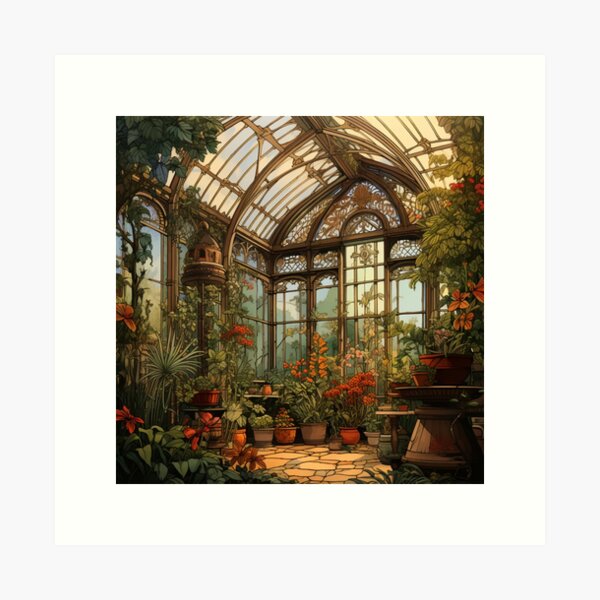 Item preview, Victorian Greenhouse Filled With Exotic Plants Victorian Inspired Art  designed and sold by CDC40.