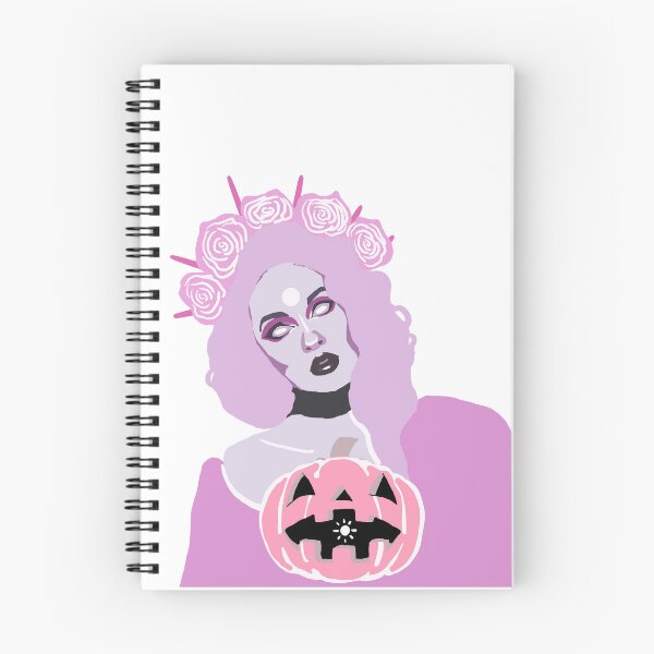 Aperçu de l'œuvre Sorcière rose avec citrouille Halloween Art | Illustration de sorcière mignonne créée et vendue par Kaitychoco.