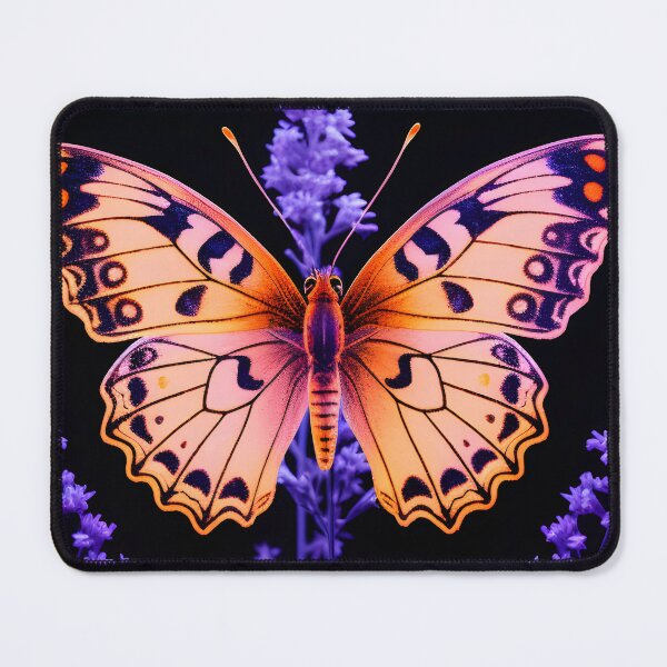 Item preview, Butterfly sitting on lavender in the style of fluorescence and neon realism designed and sold by AI-Only Creations.
