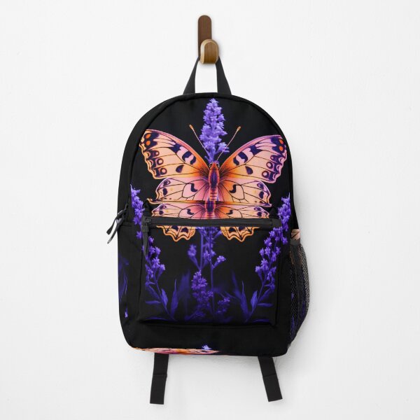 Item preview, Butterfly sitting on lavender in the style of fluorescence and neon realism designed and sold by AI-Only Creations.