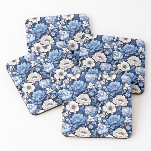 Aperçu de l'œuvre Motif floral bleu et blanc créée et vendue par bigmoments.